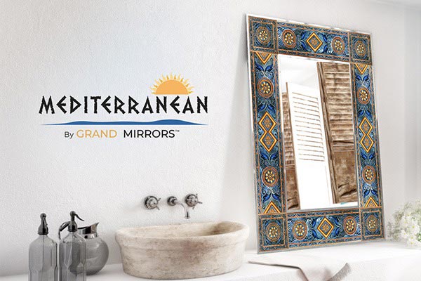 Mediterranean mirror leaning on the wall of a bathroom
